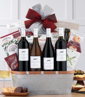 Steeplechase Four-Bottle Wine & Gourmet Gift Basket for Celebrations