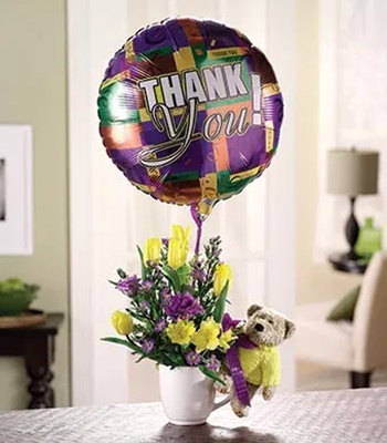 Thank You Flowers & Balloon With Reusable Mug
