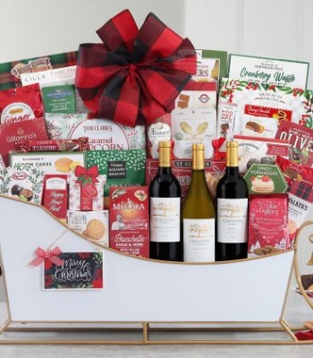 The Grand Holiday Sleigh Gift Basket with 3 Callister Cellars Wines & Gourmet Treats