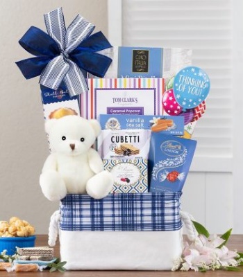 "Thinking of You" Gift Box with Plush Bear, Caramels & Gourmet Cookies