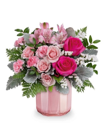 Valentine Bouquet in Pink Glass Container