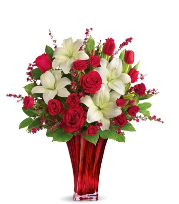 Valentine's Day Flowers in Red Keepsake Vase