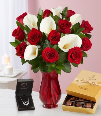 Valentine's Day Red Rose And Calla Lily Bouquet