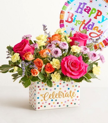 Vibrant Mixed Bouquet in 'Celebrate' Vase