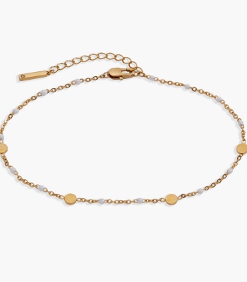 White Enameled Chain Coin Station Anklet