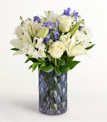 Winter Wonderland White & Blue Delphinium Bouquet