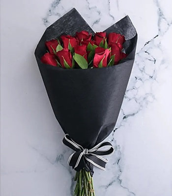 Rose Flower Bouquet - Dozen Red Roses