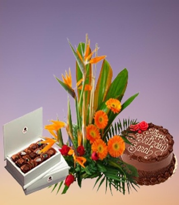 Gift Combo - Flowers, Chocolates & Cake Arrangement