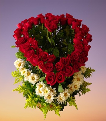 Long Stem Red Roses Heart Shape Arrangement