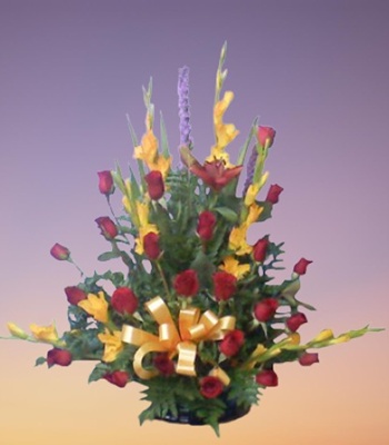 Red Rose Arrangement With Gladiolas