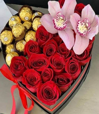 Red Roses & Orchids with Ferrero Chocolates