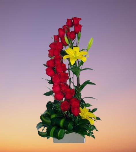 Rose & Lily Arrangement - Premium