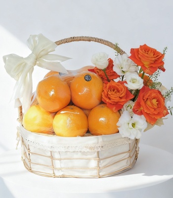 Fresh Oranges Basket With Flowers