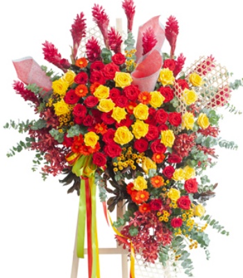 Grand Opening Flowers - Red And Yellow Roses