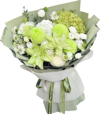 Premium White & Green Fix Flower Bouquet
